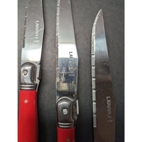 Vintage 1970's French Laguiole Red Steak Knives | Set of 3 | Made in France - Picture 4 of 4